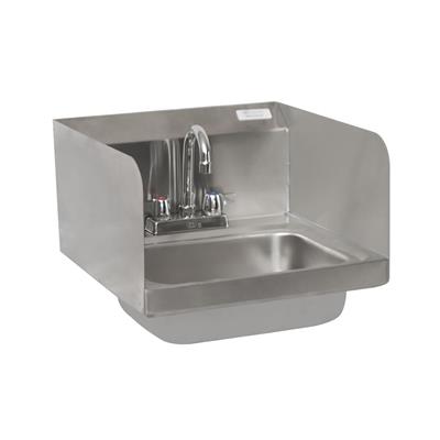 Stainless Steel Hand Sink w/ Side Splashes, Faucet 2 Holes 14"Wx10"