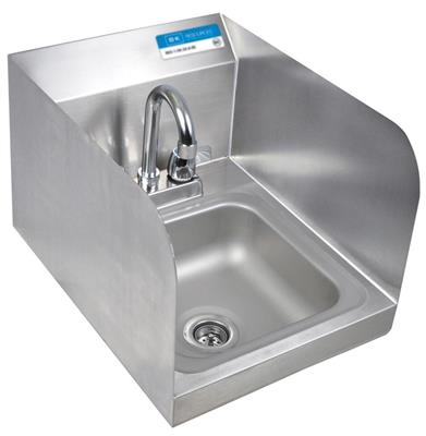 Space Saver Hand Sink, W/Side Splashes & Faucet, 2 Holes 9"W x 9"