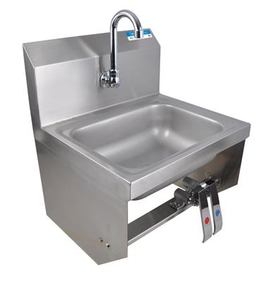 Stainless Steel Hand Sink w/Knee Valve Bracket, Faucet 1 Hole
