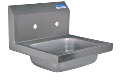 Stainless Steel Hand Sink, 2 Holes, 1-7/8" Drain 8" OC, 14”x10”x5”