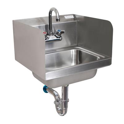 Stainless Steel Hand Sink w/Side Splashes, Faucet, P-Trap 2 Holes