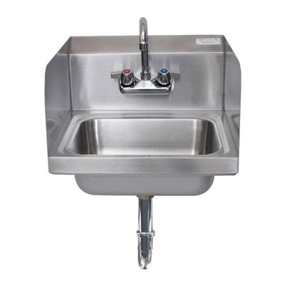 Stainless Steel Hand Sink w/Side Splashes, Faucet, P-Trap 2 Holes