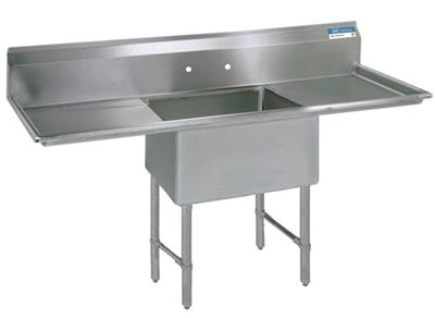 Stainless Steel 1  Compartment Sink w/ Dual 24" Drainboards 24X24X14D Bowl