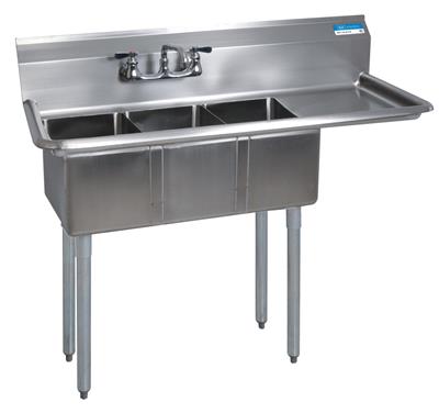 Stainless Steel 3 Compartment Convenience Store Sink 15" Right Drainboard 10X14X10D
