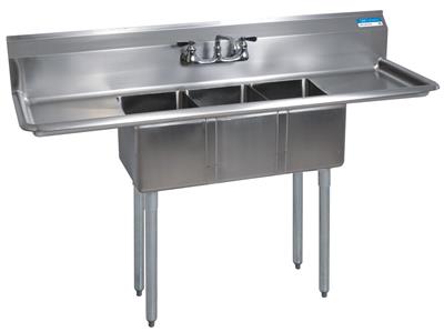 Stainless Steel 3 Compartment Convenience Store Sink Dual 15" Drainboards 10X14X10D