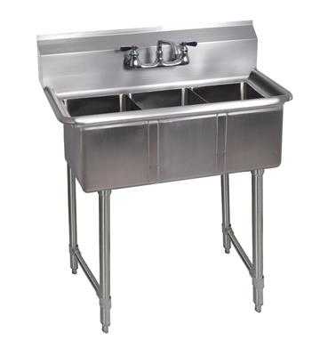 Stainless Steel 3 Compartment Convenience Store Sink Legs & Bracing 10X14X10D
