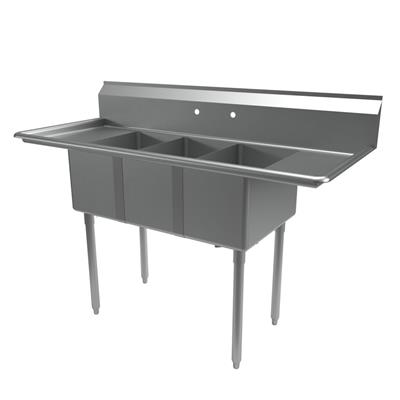 Stainless Steel 3 Compartment Sink Legs & Bracing Dual 12" Drainboards 12X20X12D