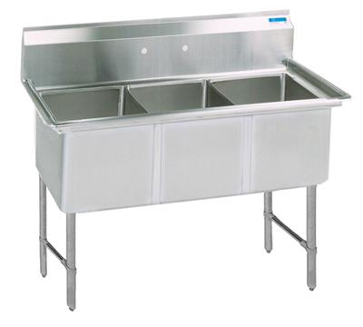 Stainless Steel 3 Compartment Sink Stainless Legs & Bracing w/ 15X15X14D Bowls