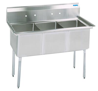 Stainless Steel 3 Compartment Sink w/ 24X24X14D Bowls
