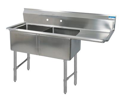 Stainless Steel 2 Compartment Sink 10" Riser Right Drainboard 16X20X14D Bowls