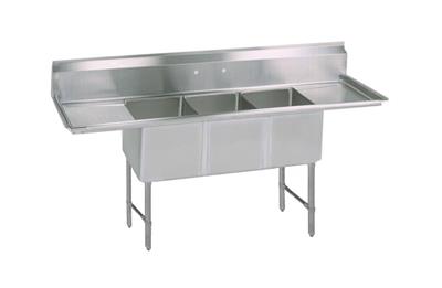 Stainless Steel 3 Compartment Sink 10" Riser, Dual 24" Drainboards 16X20X14D Bowls