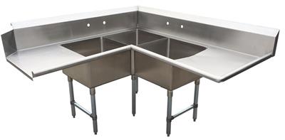 3 Compartment Corner Left Side Dish Table Bundle Stainless Steel