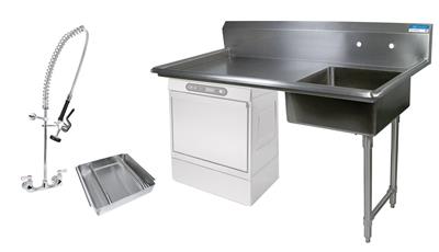 50" Right Side Undercounter Stainless Steel DishTable Kit With PreRinse