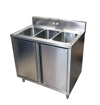 Stainless Steel 3 Compartment Sink Cabinets With Hinged Doors