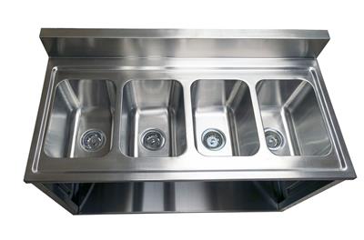 Stainless Steel 4 Compartment With 2 Faucets