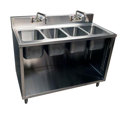 Stainless Steel 4 Compartment Cabinet with Hinged Doors and 2 Faucets