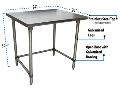 16 Gauge Stainless Steel Work Table Open Base Galvanized Legs 24"Wx24"D
