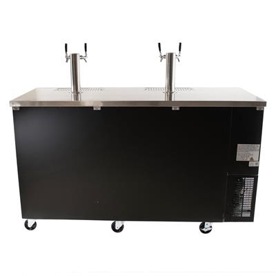 70" Two Keg Direct Draw Kegerator Beer Dispenser with (2) Double Head Taps and 4” Casters