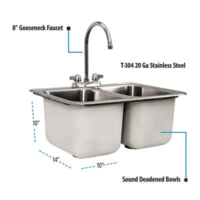 Stainless Steel 2 Compartment Dropin Sink 10"x14"x10" Bowls w/Faucet