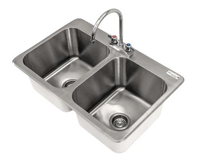 Stainless Steel 2 Compartment Dropin Sink w/Faucet 14"x16"x10" Bowls
