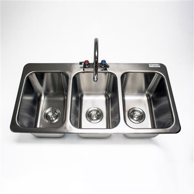 Stainless Steel 3 Compartment Dropin Sink 10"x10"x14" Bowl w/Faucet