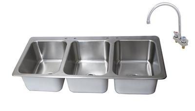 Stainless Steel 3 Compartment Dropin Sink w/ 16"x20"x12" Bowls & Faucet