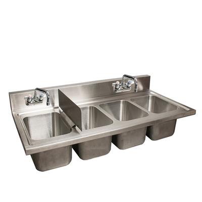 Stainless Steel 3 Compartment and 1 Handsink • Dropin Sink w/ 10"x14"x10" Bowls 5" Riser, (2) Faucets