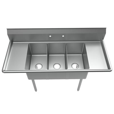 Stainless Steel 3 Compartment Economy Sink Dual 12"Drainboards 12"x20"x10"