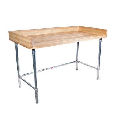 Hard Maple Bakers Top Table W/Galvanized Open Base, Oil Finish 72LX30W