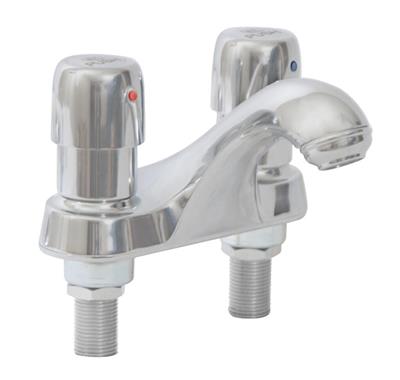 Metering Faucet, 4" C/C Deck Mounted Hot & Cold