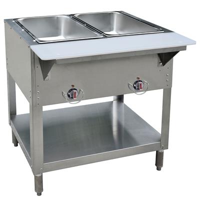 (LP) Propane Hot Steam/Food Table w/ (2) Wells & Cutting Board