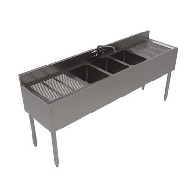 18"X72" Underbar Sink w/ Legs 3 Compartment Two Drainboards & Faucet 