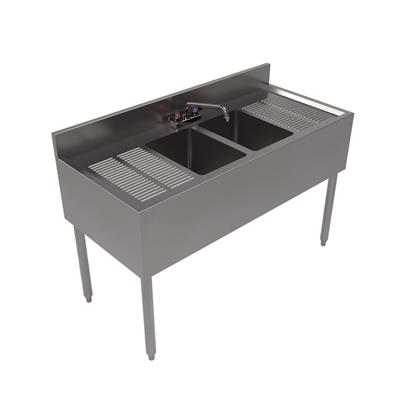 21"X48" Stainless Steel Underbar Sink w/ Legs 2 Compartment Two Drainboards and Faucet