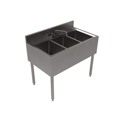 21"X36" Stainless Steel Underbar Sink w/ Legs 3 Compartment and Faucet