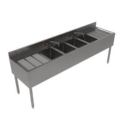 21"X84" Stainless Steel Underbar Sink w/ Legs 4 Compartment Two Drainboards and Faucet 