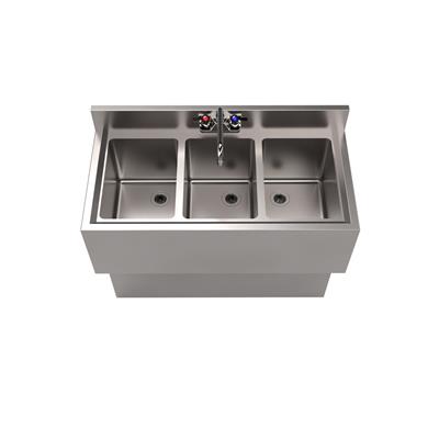 18"X36" Stainless Steel Underbar Sink 3 Compartment w/ Base and Faucet