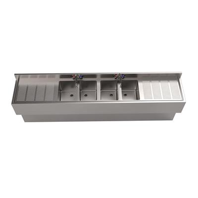 18"X96" Stainless Steel Underbar Sink 4 Compartment 2 Drainboards and Faucet