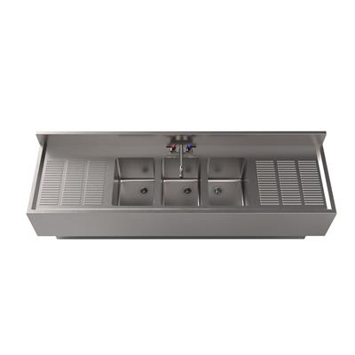 21"X72" Stainless Steel Underbar Sink 3 Compartment w/ 2 Drainboards and Faucet