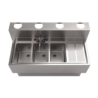 18"X48" Stainless Steel Underbar Sink w/ Right Drainboard Die Wall & SS Faucet 