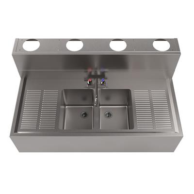 21"X48" Stainless Steel Underbar Sink w/ Two Drainboards Diewall and Faucet 