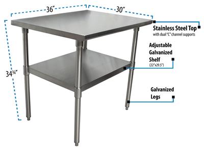 18 Stainless Steel Guage Work Table w/Galvanized Undershelf 36"Wx30"D