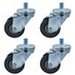 Set of (4) 3" Gray Rubber Wheel 5/8"-13x1" Threaded Stem Swivel Casters With Top Lock Brake