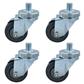 Set of (4) 3" Gray Rubber Wheel 3/4"-10x1" Threaded Stem Swivel Casters With Top Lock Brake