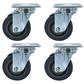 Set of (4) 4" Gray Rubber Wheel Swivel Caster With 2-3/8"X3-5/8" Top Plate With Top Lock Brake