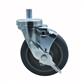 5" Gray Rubber Wheel 5/8"-13x1" Threaded Stem Swivel Caster With Top Lock Brake