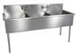Stainless Steel 3 Compartment Budget Sink, Rolled Edges 12X21X12D
