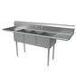 Stainless Steel 3 Compartment Sink w/ & Dual 18" Drainboards 16X20X12D Bowls