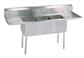 Stainless Steel 3 Compartment Sink w/ & Dual 18" Drainboards 18X18X12D Bowls