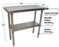 18 Gauge Stainless Steel Work Table W/Undershelf  48"Wx18"D