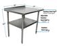 18 Gauge Stainless Steel Work Table Undershelf  1.5" Riser 36"x24"